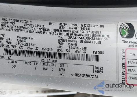 2019 Ford Fiesta S from USA, damaged, VIN 3FADP4AJ5KM140854